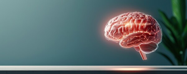 Aufkleber - Adaptive technology ai concept. A glowing brain model representing creativity and cognitive processes in a modern setting.