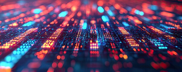 Poster - Adaptive technology ai concept. Abstract digital patterns featuring vibrant glowing lines and dots in various colors.