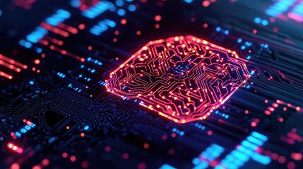 Poster - Artificial intelligence ai idea. Abstract circuit board with vibrant glowing patterns and intricate details.
