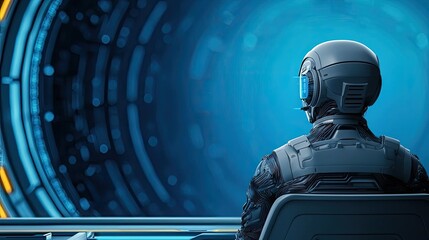 Poster - Automated teaching ai idea. A futuristic scene showcasing a person in a high-tech environment.