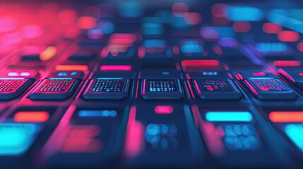 Poster - Automated teaching ai idea. Close-up of a colorful, illuminated keyboard showcasing modern design and technology.