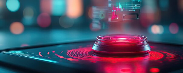 Aufkleber - Interactive tools ai concept. Futuristic interface technology with a glowing red button and data visualization.