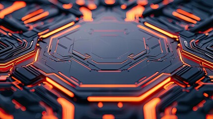 Aufkleber - Adaptive technology ai concept. Futuristic circuit design featuring glowing orange elements on a dark background.