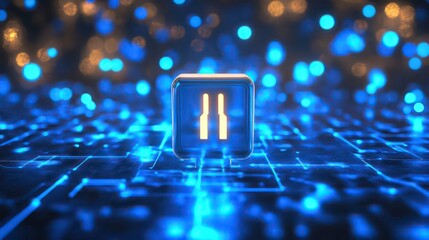 Fototapete - Glowing pause button icon on digital circuit board.