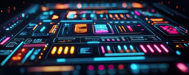 Aufkleber - Adaptive technology ai concept. Futuristic digital interface with vibrant colors and illuminated elements.