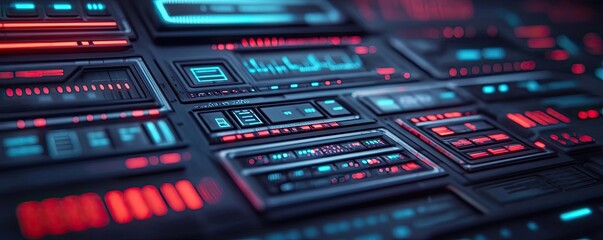 Poster - Artificial intelligence ai idea. Futuristic digital interface with vibrant neon lights and intricate designs.