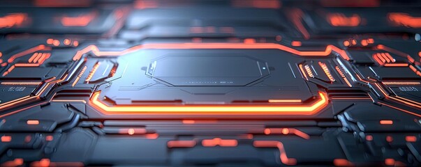 Poster - Adaptive technology ai concept. Futuristic circuit board design featuring vibrant orange glowing lines.