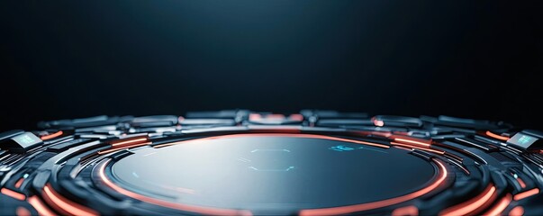 Poster - Interactive tools ai concept. Futuristic digital interface with glowing circular patterns and dark background.