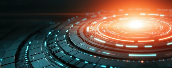 Poster - Interactive tools ai concept. Futuristic abstract design featuring glowing lines and circular patterns.