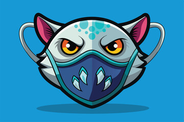 Poster - a playful cat face illustration displays distinctive features with a mask on a vibrant blue backgrou