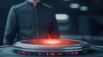 Aufkleber - Student progress ai idea. Futuristic control interface with glowing elements and mysterious background ambiance.