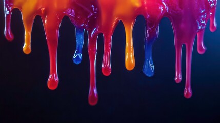 Poster - Vibrant multicolored paint dripping down against a dark background.