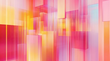 Poster - Abstract background with vibrant pink, orange, and yellow translucent cubes and lines.