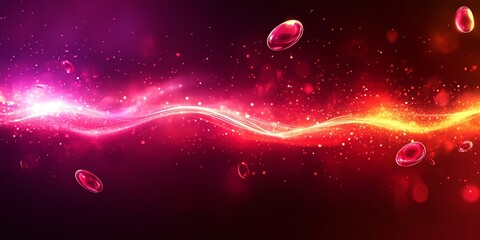 Poster - Red Energy Flow: Glowing Wave with Crimson Particles