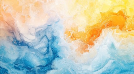 Poster - attractive abstract background in blue and orange tones. Flowing and smooth shapes similar to liquid and smoke