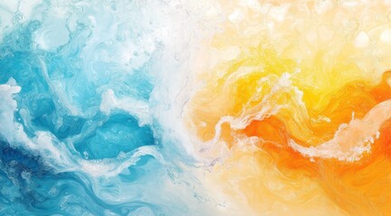 Poster - attractive abstract background in blue and orange tones. Flowing and smooth shapes similar to liquid and smoke
