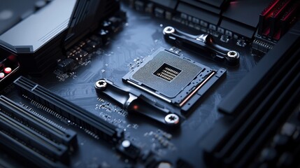Poster - Close-up of a Computer Motherboard's CPU Socket