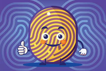 Poster - A colorful fingerprint character smiles and gives a thumbs up against a vibrant patterned backdrop Fingerprint Customizable Cartoon Illustration