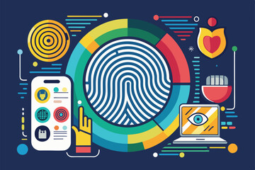 Poster - Visual representation of fingerprint technology showcasing identity security concepts with colorful digital elements Fingerprint Customizable Disproportionate Illustration