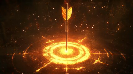 Poster - Glowing arrow piercing a fiery target, symbolizing success and accuracy.