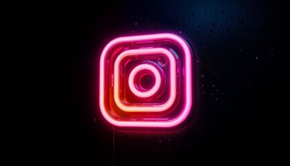 glowing instagram neon sign in dark background