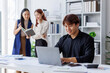 © David - Brainstorming Collaboration and  successful partnership analysis by Team of Young business Asian people working in an office workspace