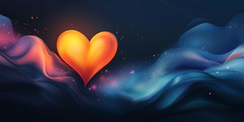 Wall Mural - golden heart amidst abstract cosmic waves: a romantic digital painting