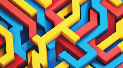 Poster - Abstract background with red, yellow, and blue geometric shapes forming a complex pattern.