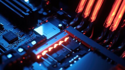 Poster - Illuminated Computer Motherboard Close-Up