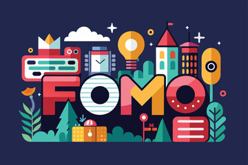 Poster - Vibrant illustration capturing the essence of fear of missing out through creative design elements and colors Fomo Customizable Semi Flat Illustration