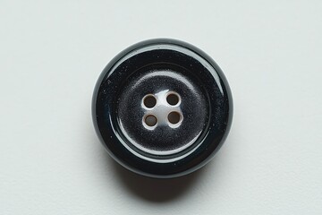 Black four-hole button on white background.