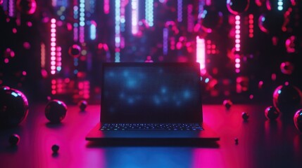 Poster - Neon Laptop in a Futuristic Setting