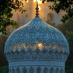 Wall Mural - Ornate dome, sunset glow, intricate carvings.