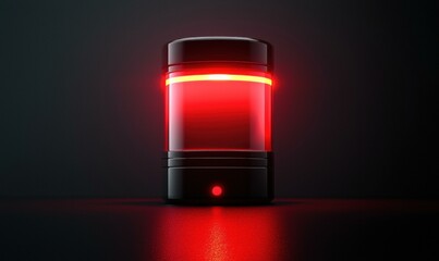 Wall Mural - Red light illuminates a sleek, dark container. AI.