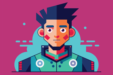 Poster - a stylized character with unique features and a bold outfit stands out against a vibrant pink backdr