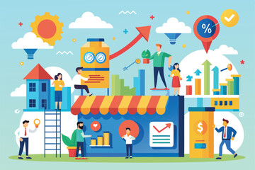 Poster - creative visualization of franchise business growth strategies and metrics in an engaging graphic de