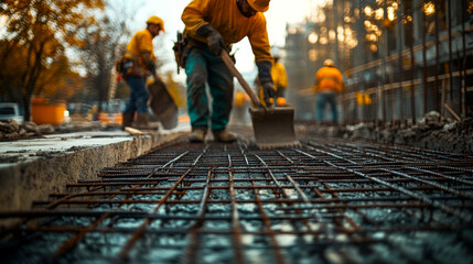 Wall Mural - Construction Team Laying Foundations, Structural Engineering in Progress