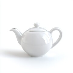 Wall Mural - White ceramic teapot with a round body and a small lid, isolated on white background.