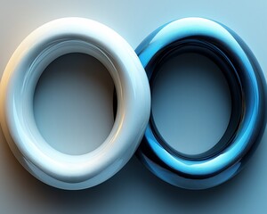 Poster - Abstract white and blue glossy rings.
