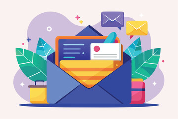 Poster - a colorful inbox filled with customizable elements and notifications surrounded by plants full inbox