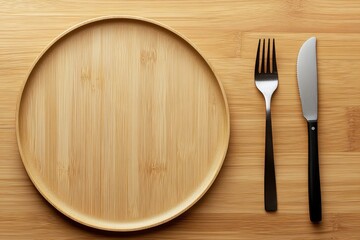 Bamboo Plate With Cutlery