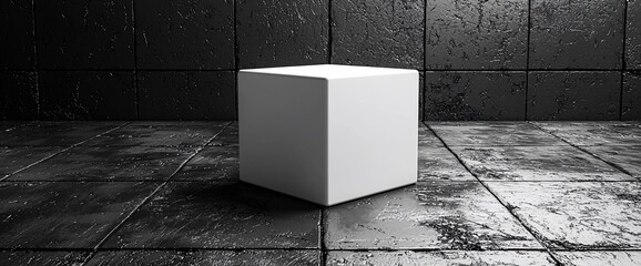 Aufkleber - White cube on dark floor and wall.