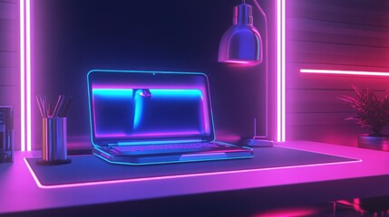 Poster - Neon Nights: Cyberpunk Laptop Workspace