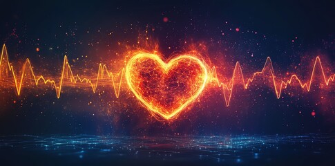 Poster - Fiery Heartbeat: An Energetic, Abstract Heart with Glowing Pulse