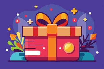 A vibrant gift card design showcases a present with a bow and lively decorations Gift card Customizable Flat Illustration