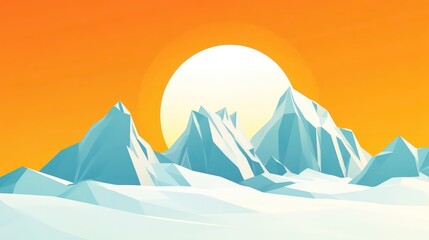 Poster - Low-poly illustration of snowy mountains at sunset.