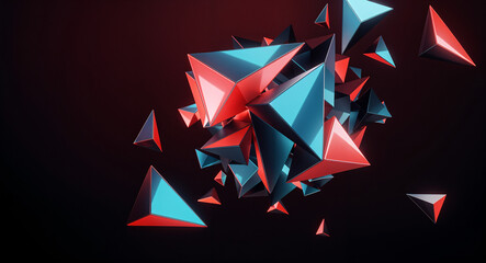 Poster - colored triangular fragments on a dark background . Generative AI