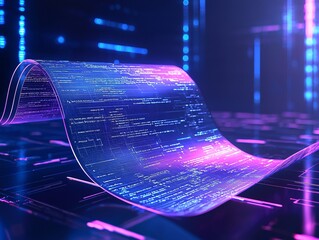 Poster - information source documentation, structured layouts, sleek lines, dynamic papers, high-definition 3D aesthetic, floating sheets of holographic data, bright and professional tones