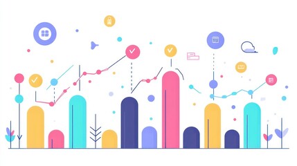 Poster - Abstract colorful chart illustrating growth, progress, and success with icons.