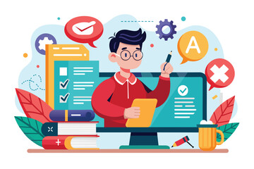 Poster - a student actively participates in online learning, using various educational tools and materials gr